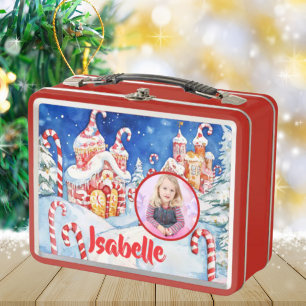 Cute Candy Cane Kids Photo Metal Lunchbox