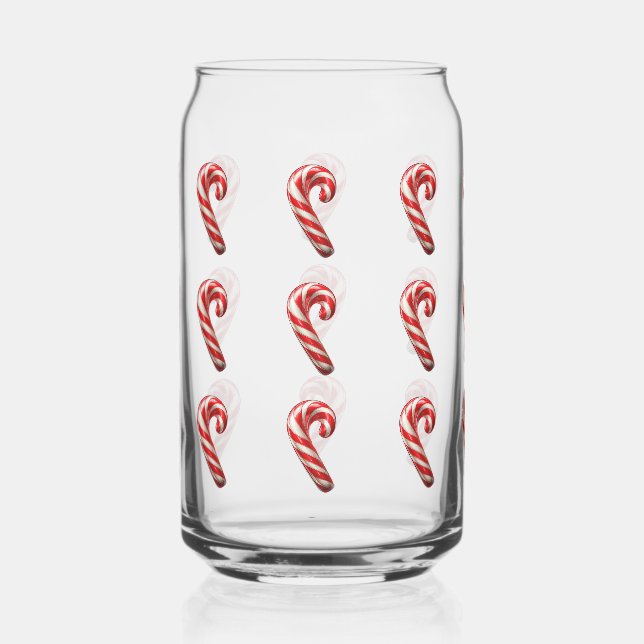 Cute Candy Cane Pattern Christmas  Can Glass (Front)