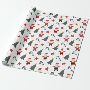 Cute Candy Cane Santa Christmas Tree Wrapping Paper
