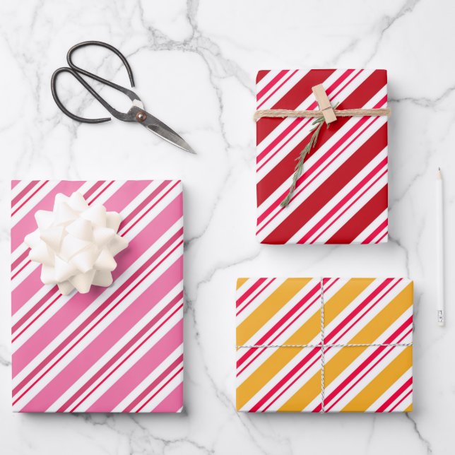 Cute Candy Cane Stripes Wrapping Paper Sheets (Front)