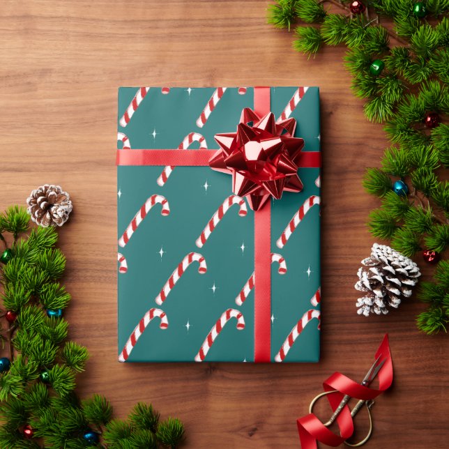 Cute Candy Cane Teal Christmas Wrapping Paper (Holiday Gift)
