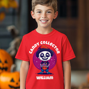 Cute Candy Collector Skeleton Boys Halloween T-Shirt