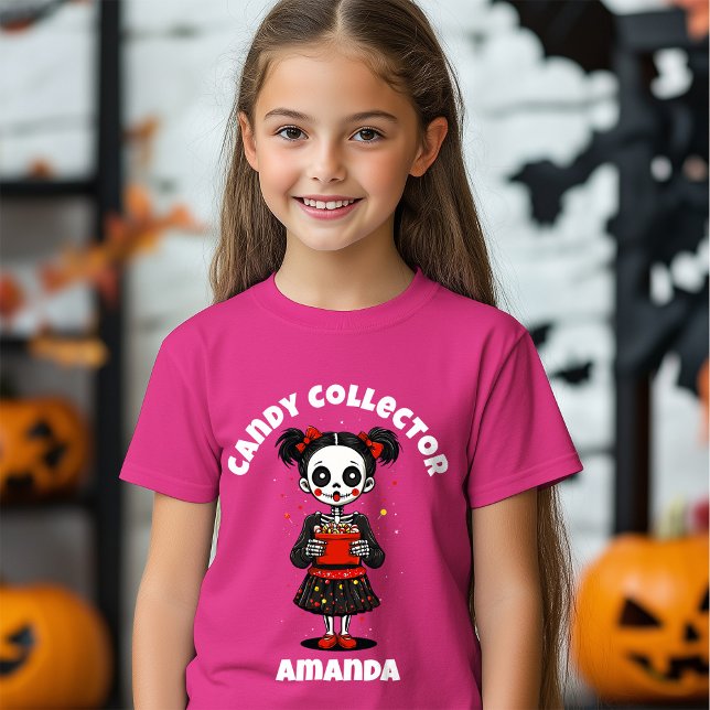Cute Candy Collector Skeleton Girls Halloween T-Shirt (Cute Candy Colloector Skeleton Girls Halloween T-Shirt)