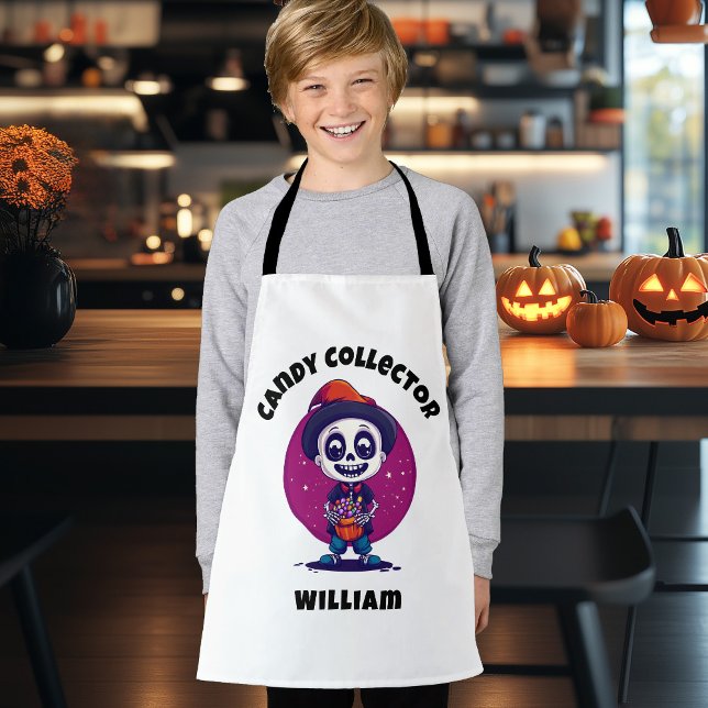 Cute Candy Collector Skeleton kids Halloween Apron (Cute Candy Collector Skeleton Boys Halloween Apron)
