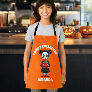 Cute Candy Collector Skeleton Kids Halloween Apron
