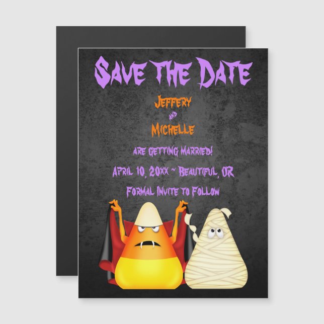 Cute Candy Corn Halloween Wedding Save the Date Magnetic Invitation (Front/Back)