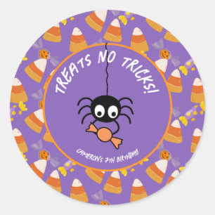 Cute Candy Corn Kids Halloween Party Spider Classic Round Sticker