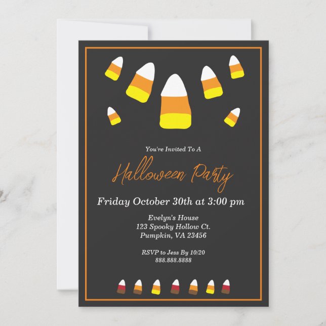 Cute Candy Corn Orange Black Halloween Party  Invitation (Front)