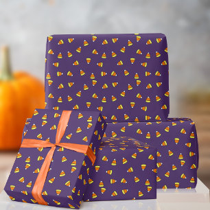Cute Candy Corn Pattern Purple Wrapping Paper