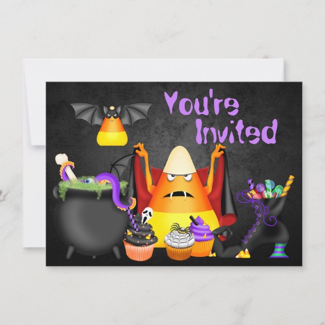 Cute Candy Corn Spooky Halloween Birthday Invite (Front)