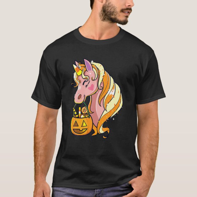 Cute Candy Corn Unicorn Halloween T-Shirt (Front)