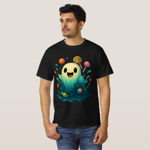 Cute Candy Ghost Halloween Illustration T-Shirt