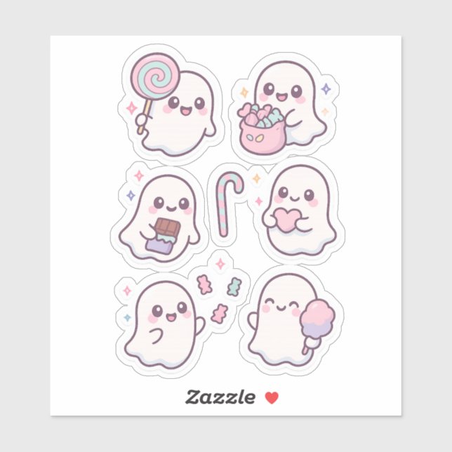 Cute Candy Ghosts Kawaii Sticker Pack (Sheet)