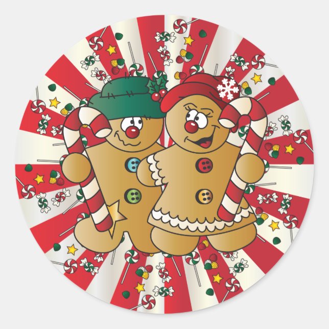 Cute Candy Gingerbread Classic Round Sticker (Front)