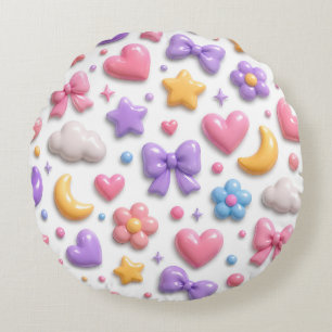 Cute Candy Pastel Icons Pattern Round Cushion