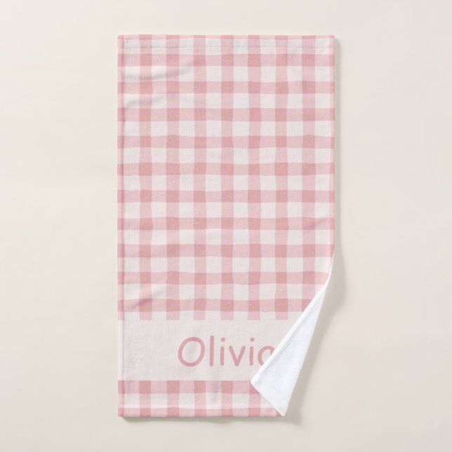 Cute candy pink pastel plaid  hand towel (Hand Towel)