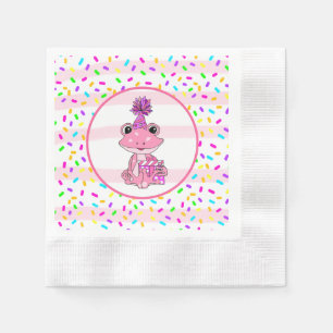 Cute Candy Sprinkles and pink Frog Birthday Napkin
