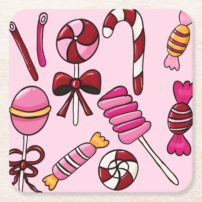 Cute  Candy   Square Paper Coaster (Front)