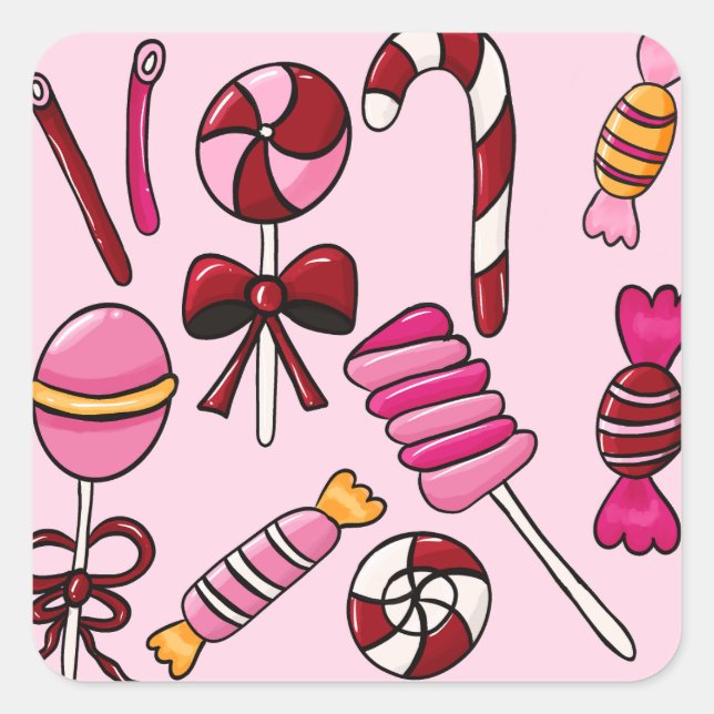 Cute Candy Square Sticker (Front)