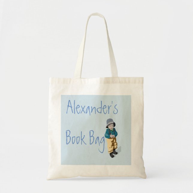 Cute Canvas Blue Child's Book Tote Bag (Front)