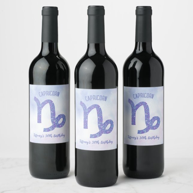 Cute Capricorn AstrologySign Custom Birthday Party Wine Label (Bottles)