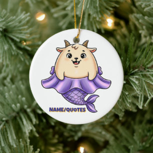Cute Capricorn Cartoon – Whimsical Zodiac Ceramic Tree Decoration
