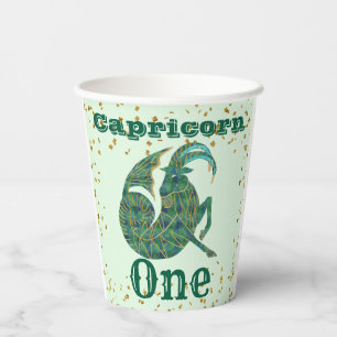 Cute Capricorn First Birthday & Gold Confetti  Paper Cups