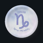 Cute Capricorn Sign Custom Birthday Party Paper Plate<br><div class="desc">This pretty,  personalised purple and lavender Capricorn birthday party paper plate features your astrological sign from the Zodiac in a beautiful sparkle like the constellations. Customise this cute custom decor with your name in beautiful cursive script for someone with a late December or early January birthday.</div>