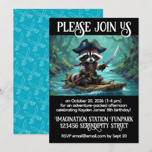 Cute Captain Racoon Rafting Boys' Birthday  Invitation