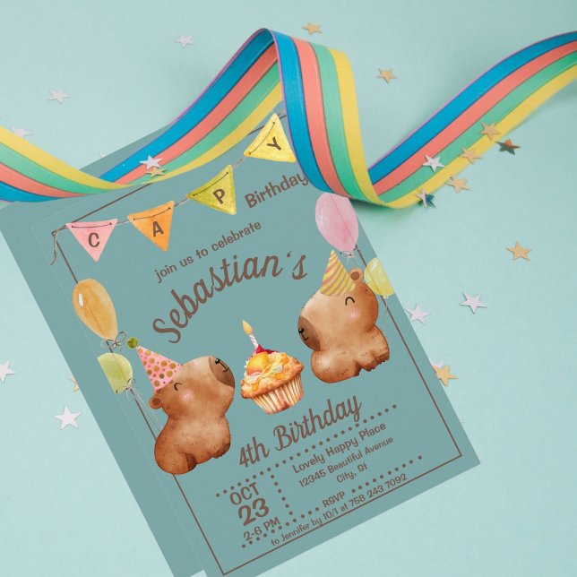 Cute Capy Birthday Capybara Party  Invitation (Creator Uploaded)
