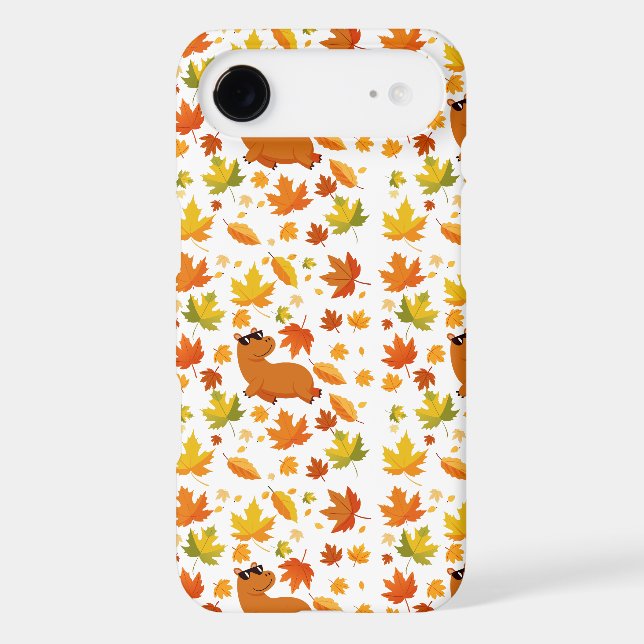 Cute Capybara and Autumn Leaves Phone Case (Back)