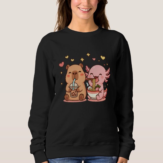 Cute Capybara and Axolotl Kawaii Funny Boys Girls  Sweatshirt (Front)