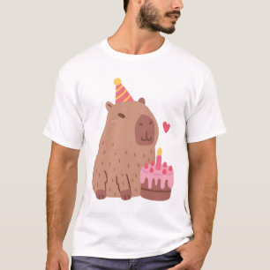 Cute Capybara And Birthday Cake T-Shirt