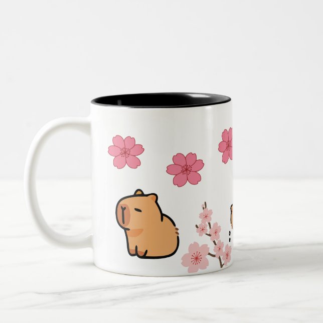 Cute Capybara and Cherry Blossom Mug | Adorable  (Left)