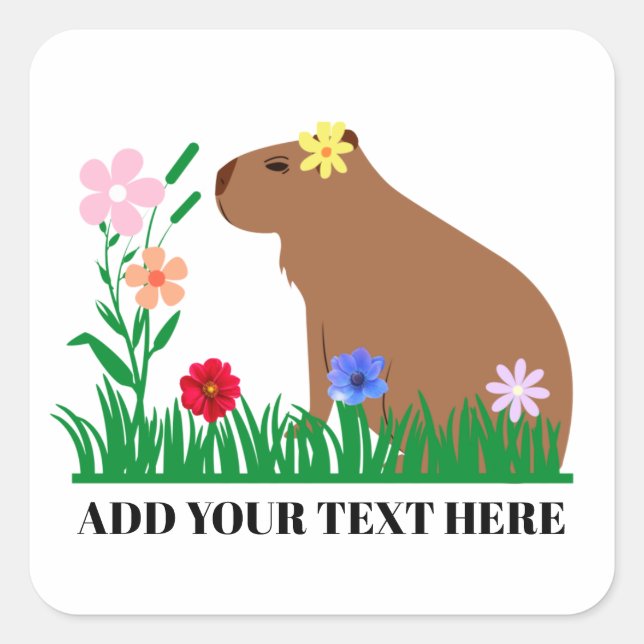 Cute Capybara And Flowers  Square Sticker (Front)