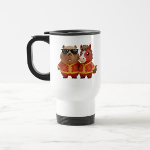 Cute Capybara and Horse Friends Chinese New Year Travel Mug