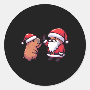 Cute Capybara And Santa Claus High Five Christmas  Classic Round Sticker