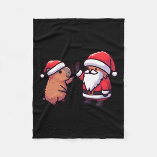 Cute Capybara And Santa Claus High Five Christmas Fleece Blanket