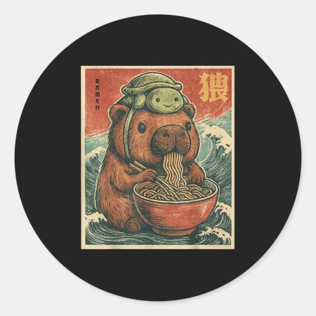 Cute Capybara And Turtle Backpack Ramen Kawaii Cap Classic Round Sticker (Front)