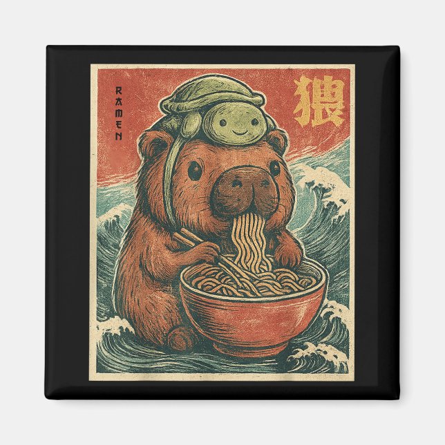 Cute Capybara And Turtle Backpack Ramen Kawaii Cap Magnet (Front)
