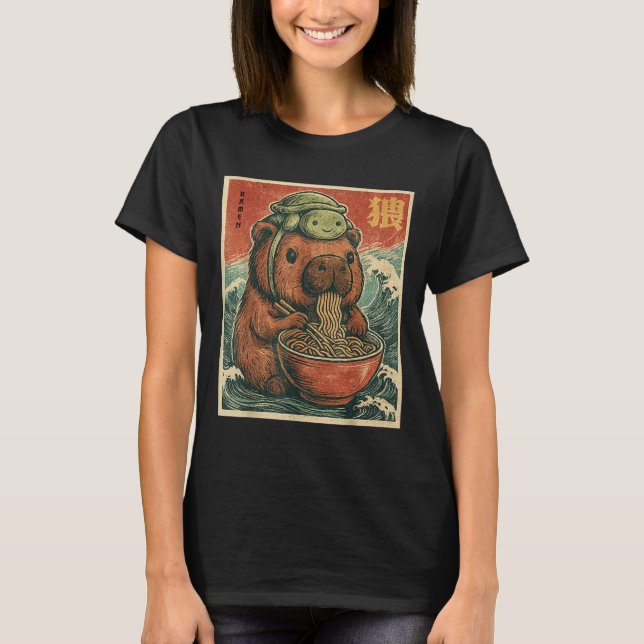 Cute Capybara And Turtle Backpack Ramen Kawaii Cap T-Shirt (Front)