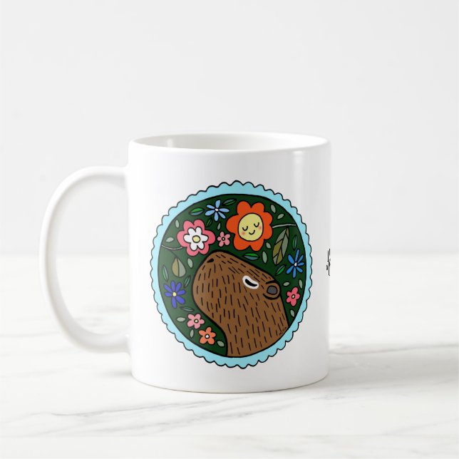 Cute Capybara Art gift Personalized with Name  Coffee Mug (Left)