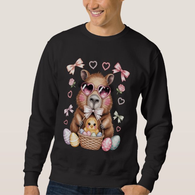 Cute Capybara Art Pastel Watercolor Coquette Easte Sweatshirt (Front)