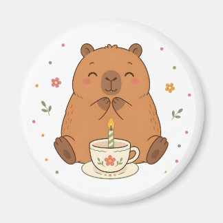 Cute Capybara Birthday Candle Teacup Magnet