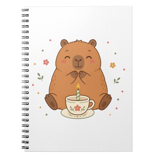Cute Capybara Birthday Candle Teacup Notebook (Front)