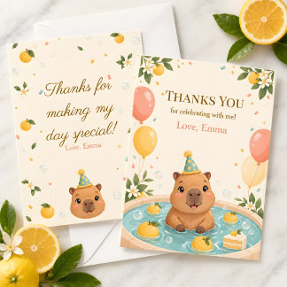 Cute Capybara Birthday Party Thank You Card