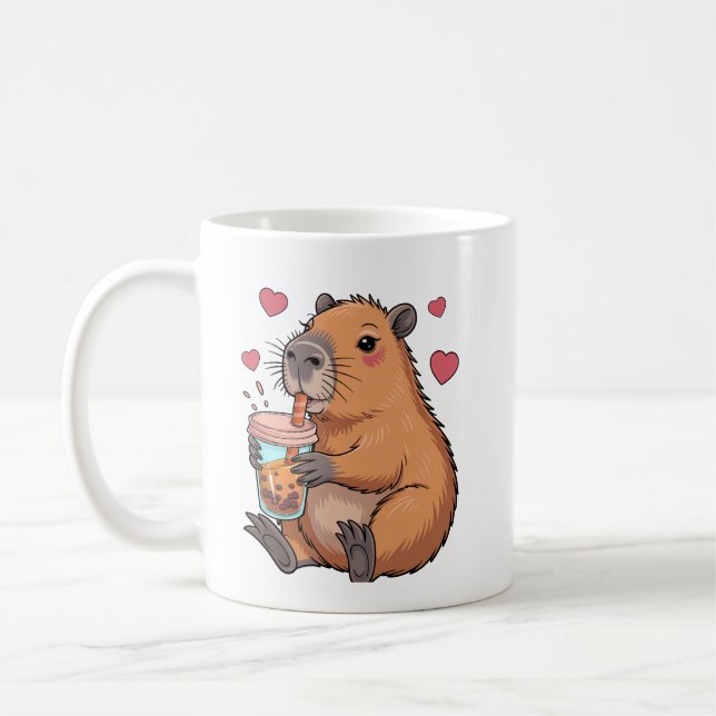 Cute Capybara Boba Tea Bubble Coffee Mug (Left)