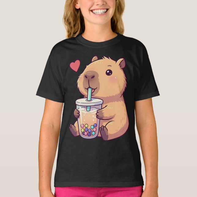 Cute Capybara Boba Tea Bubble for Girl T-Shirt (Front)