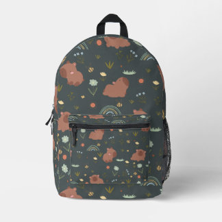 Cute Capybara Boho Rainbow Floral Pattern Printed Backpack