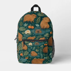 Cute Capybara Botanical Pattern Printed Backpack